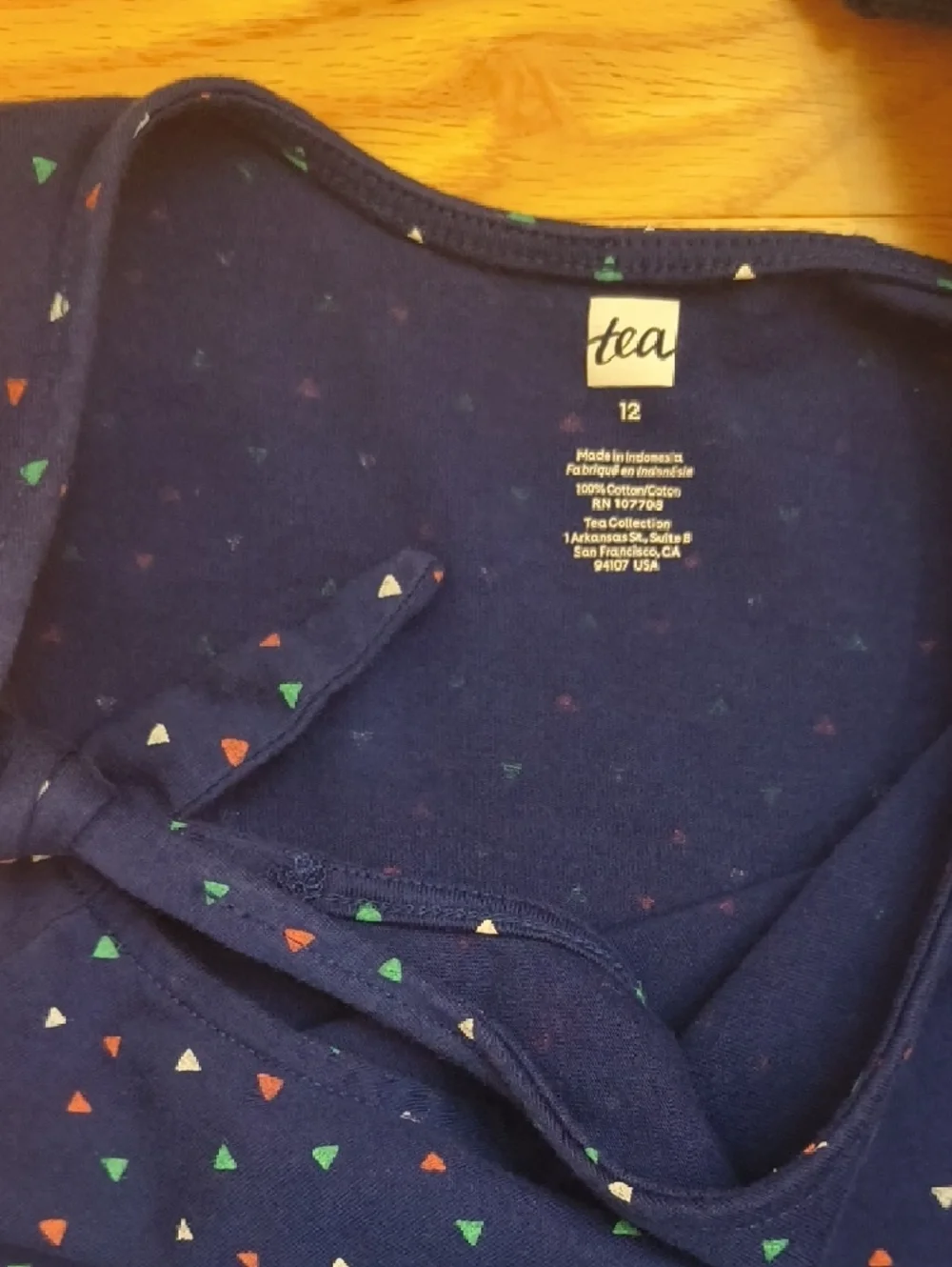 Tea Collection Navy Tie-Shoulder Dress with Multicolor Heart Dots Size 12 EUC